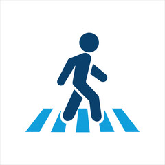 pedestrian walking on crosswalk icon - vector symbol for road safety, traffic, zebra crossing awareness