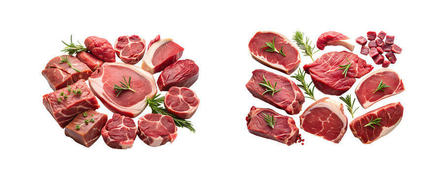 Cuts of Raw Maton Meat Steak Isolated on Transparent Background