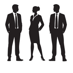 Vector silhouettes group of men and a women, business people  set of vector 