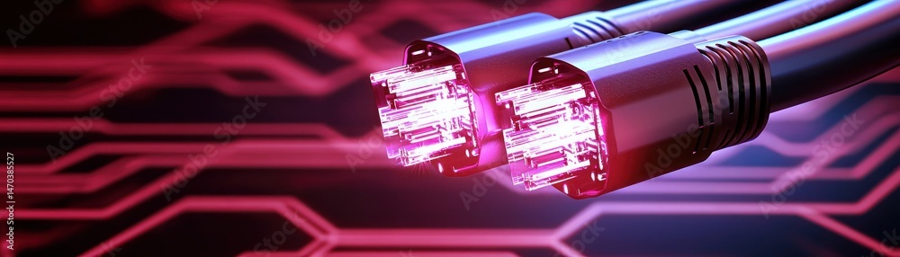 Aufkleber Two illuminated network cables connected with data pathways background