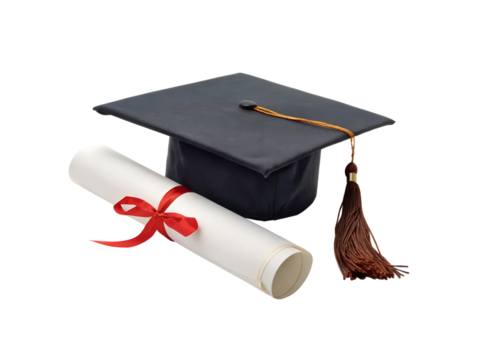 Graduation Cap and Diploma Isolated on Transparent Background