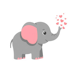 Obraz premium Adorable baby elephant illustration with pink ears blowing hearts perfect for valentines day cards children's books and cute animal themed designs showcasing a whimsical and loving character.