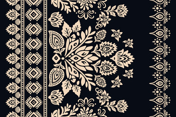 Motifs Ikat floral paisley embroidery on black background.geometric ethnic oriental pattern traditional.Aztec style abstract vector illustration. Design for texture, fabric, clothing, and wrapping