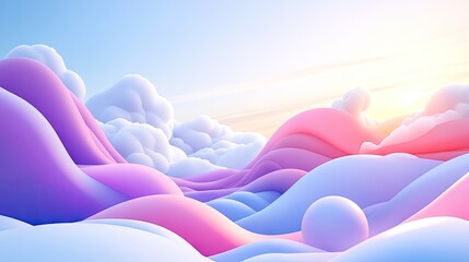Fototapeta premium Abstract landscape of swirling pastel clouds and hills.