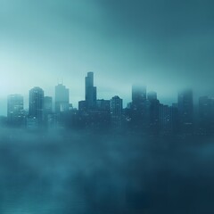 Illustration of a city skyline at night. Cityscape with skyscrapers in fog at night. Abstract background.