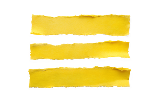 Yellow Ripped Paper Torn Edges Strips Isolated on Transparent Background