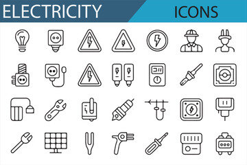 Set of Power, Voltage, and Electrical Tools Icons
