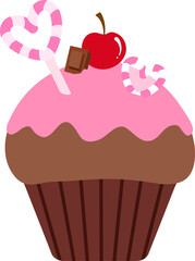 Chocolate cupcakes dripping with pink syrup