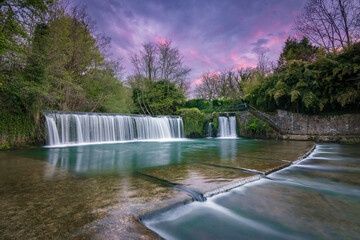 Beautiful waterfall of Usako in Oñati at sunset (Spanish Basque Country)