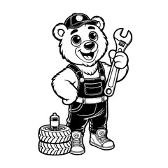 Cartoon Bear Mechanic Mascot Vector Illustration