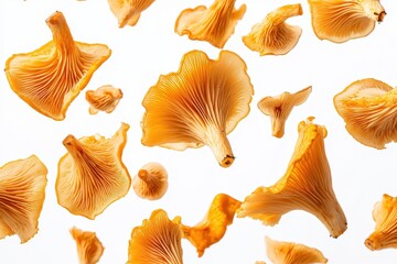 Obraz premium Fresh chanterelle mushrooms scattered (1)