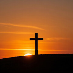 Silhouette of a cross at sunrise, evoking faith and hope.