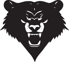 Bear Head Vector - Roaring Void: Black & White Angry Bear Silhouette Emblem