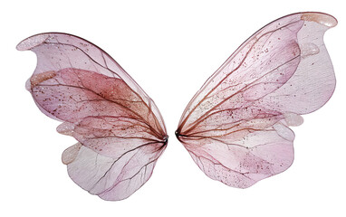 fantasy fairy wings with transparent iridescent and petal textures on transparent background, isolated illustration for magical costume design digital art or fantasy elements