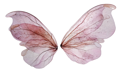 fantasy fairy wings with transparent iridescent and petal textures on transparent background, isolated illustration for magical costume design digital art or fantasy elements