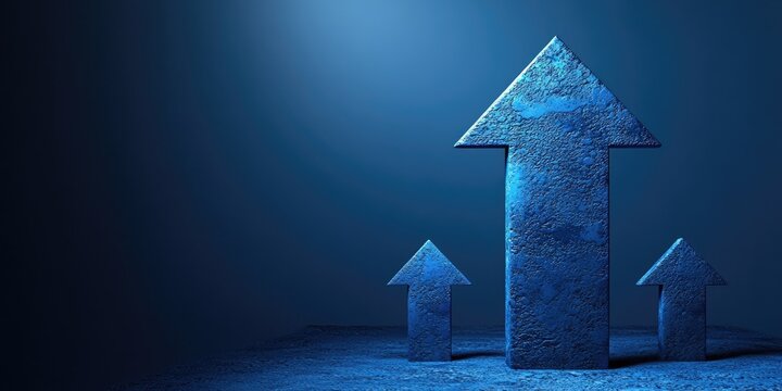 Progressive upward momentum represented by three textured arrows.