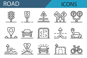 Minimalistic Traffic Signal and Road Icons Set