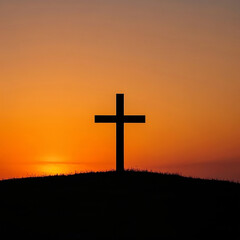 Silhouette of a cross at sunrise, evoking faith and hope.