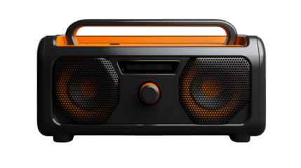 Portable Boombox Speaker Music Audio Device with Orange Accents 