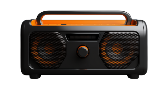 Portable Boombox Speaker Music Audio Device with Orange Accents 