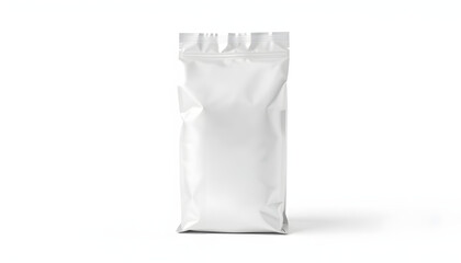 Blank Foil vacuum sealed coffee bag isolated on white background. Packaging template mockup collection. Aluminium coffee pack. Stand up Front view Package. White tone