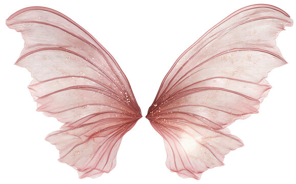 fantasy fairy wings with transparent iridescent and petal textures on transparent background, isolated illustration for magical costume design digital art or fantasy elements