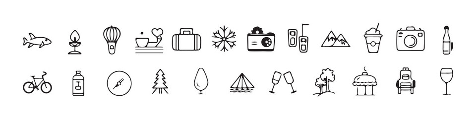 Travel and Adventure Hand-Drawn Icon Set