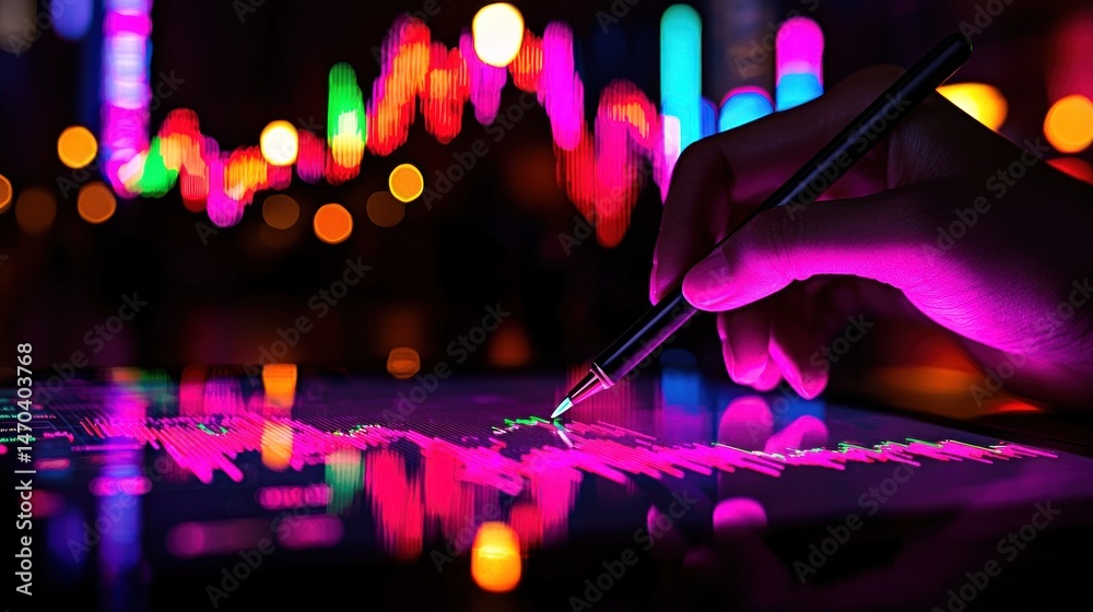 Poster Analyzing financial data through a tablet device with a stylus