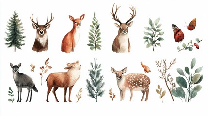 Exquisite Watercolor Wildlife Animals Set - Hand-Painted Collection for Creatives