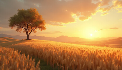 Fototapeta premium Golden Sunset Over Wheat Field