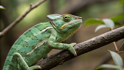 green lizard on a branch