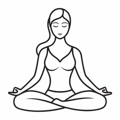 Woman sitting yoga black line art vector on white background.