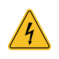 high voltage warning sign with lightning bolt symbol inside yellow triangle indicating electrical hazard