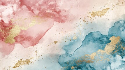 Fototapeta premium Watercolor art background vector. Wallpaper design with paint brush and gold line art. Earth tone blue, pink, ivory, beige watercolor Illustration for prints, wall art, cover and invitation cards. il