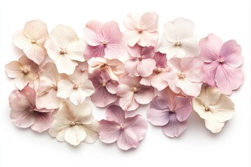 Collection of hydrangea blossoms in pastel shades for cards and invitations use