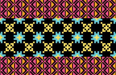 Cross stitch pattern concept showcasing traditional ethnic geometric pattern, Design for textile, background,carpet,wallpaper,clothing,wrapping,Batik,fabric,Vector illustration	
