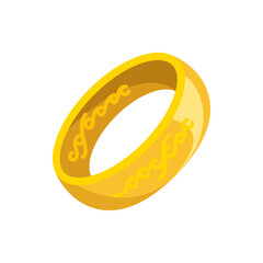 A golden ring with intricate elvish script engravings adorning its surface in a stylized illustration