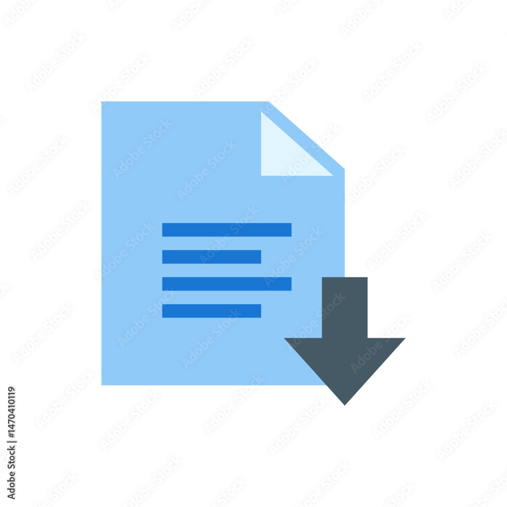 Poster illustration of a document icon with text lines and a downward pointing arrow indicating downloading