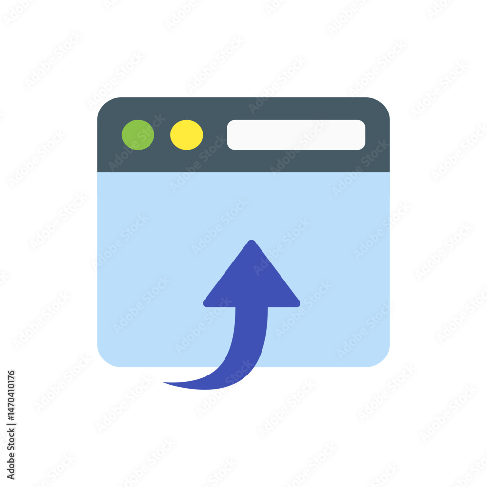 Poster illustration of a browser window with a blue upward arrow indicating upload functionality displayed 