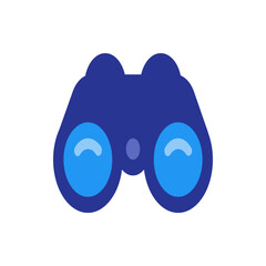 Illustration of a pair of blue binoculars with light blue lenses and a connecting piece in the middle