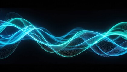 Abstract luminous waveform composed of shimmering particles against black background