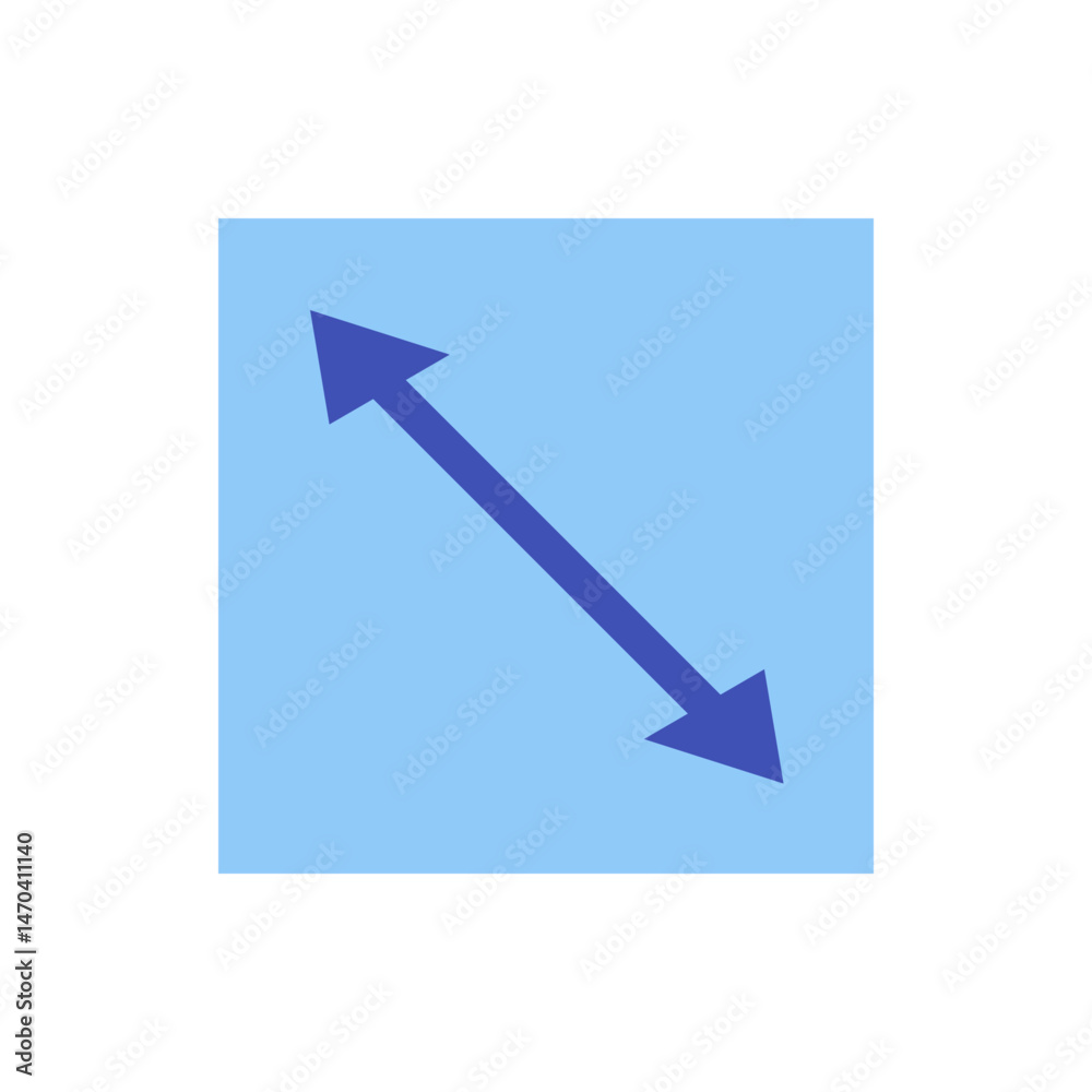 Poster diagonal arrow with two heads pointing in opposite directions on a light blue rectangular background