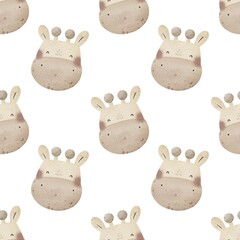 Obraz premium Seamless pattern with cartoon giraffe, decor elements. colorful illustration for kids. hand drawing, flat style. Baby design for fabric, print, textile, wrapper