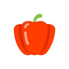 Illustration of a vibrant red bell pepper with a green stem isolated on a white background in cartoon style