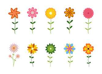 Abstract Colorful Flowers Vector Set – Flat Design Floral Elements Collection