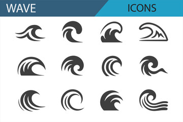 Naklejka premium Various Wave Icons Representing the Ocean and Water Surfaces