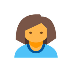 Illustration of a woman with brown hair and a blue shirt in a minimalist and geometric style design style
