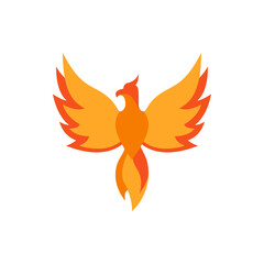 Illustration of a stylized phoenix with outstretched wings in shades of orange and yellow colorscheme