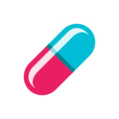 Illustration of a single capsule pill with a pink and blue color scheme on a white background design