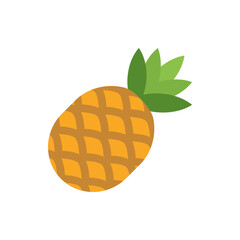 Illustration of a whole pineapple with green leaves and a textured yellow body on a plain white background